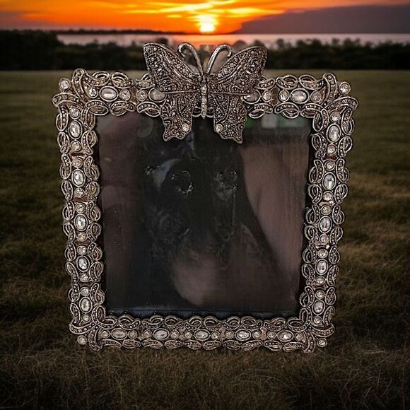 Butterfly Floral Picture Frame Ornate Metal Rhinestones Fairy Cottage Whimsigoth - Picture 12 of 16